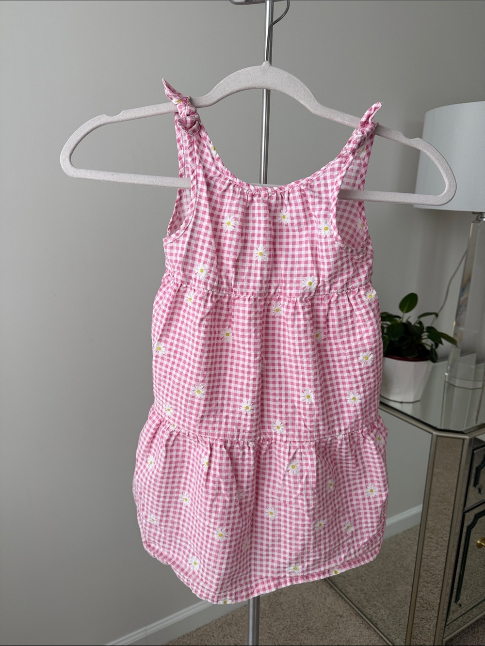 Zara Girls pink daisy gingham cotton dress size 6